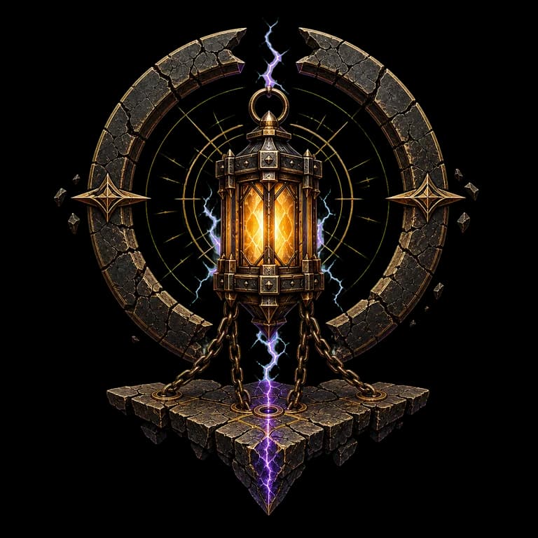 A Rift Lantern holding together the broken world of Fractara